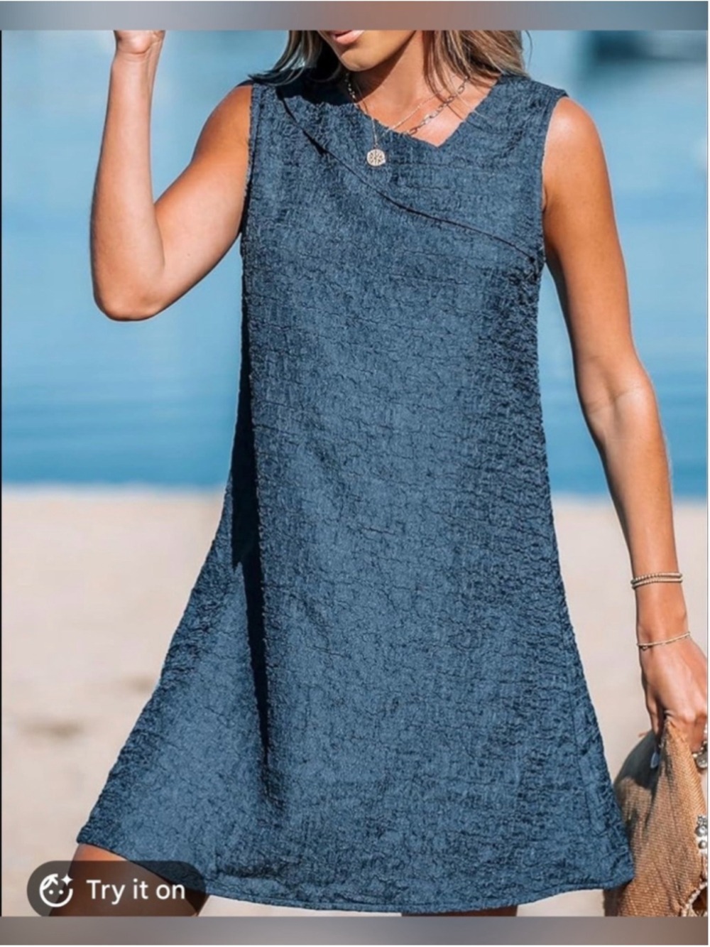 Cupshe Textured Navy Sleeveless Swim Coverup